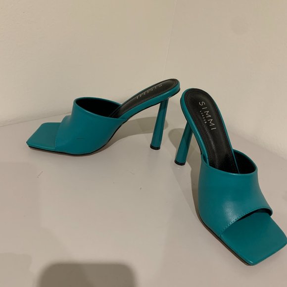 Simmi London heeled mules in peacock - Picture 5 of 7